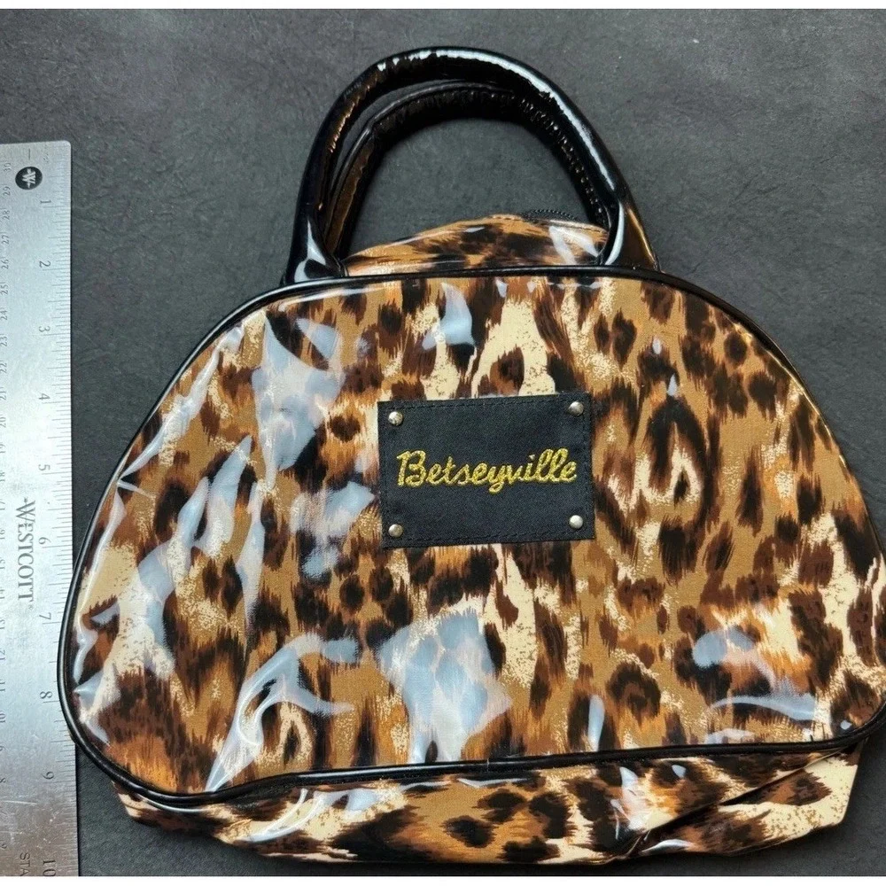 Betsey Johnson Leopard Print Top Handle Bag Clear Patent Trim Satchel Handbag